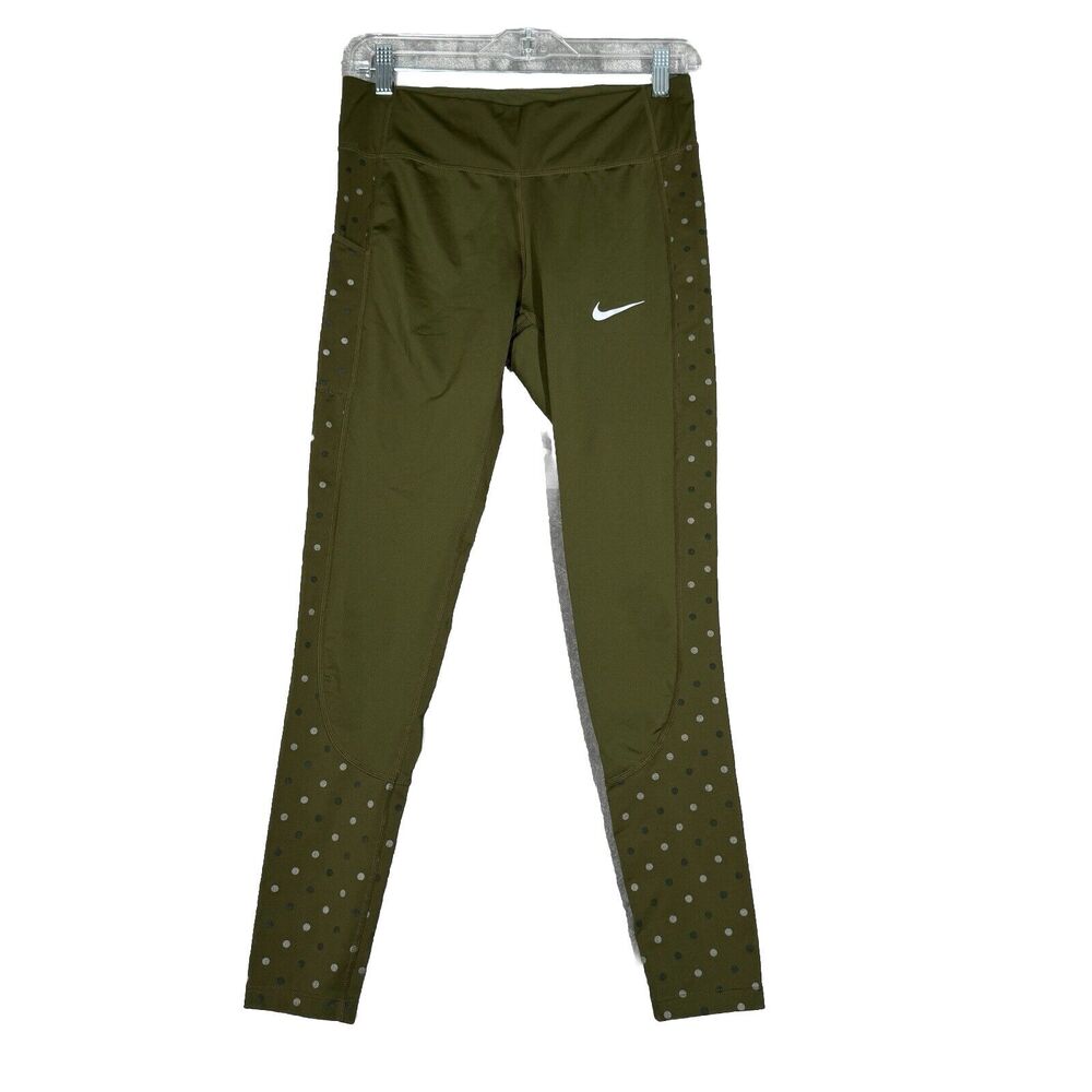 Nike Pants‎ Womens Medium Olive Green Polka Dot Power Racer Flash Running Tights